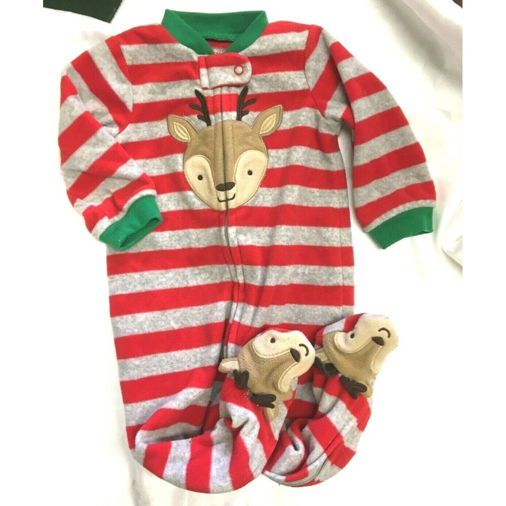 Baby Boy Christmas / Holiday Pajamas Red Grey Reindeer 6 Months Free Shipping